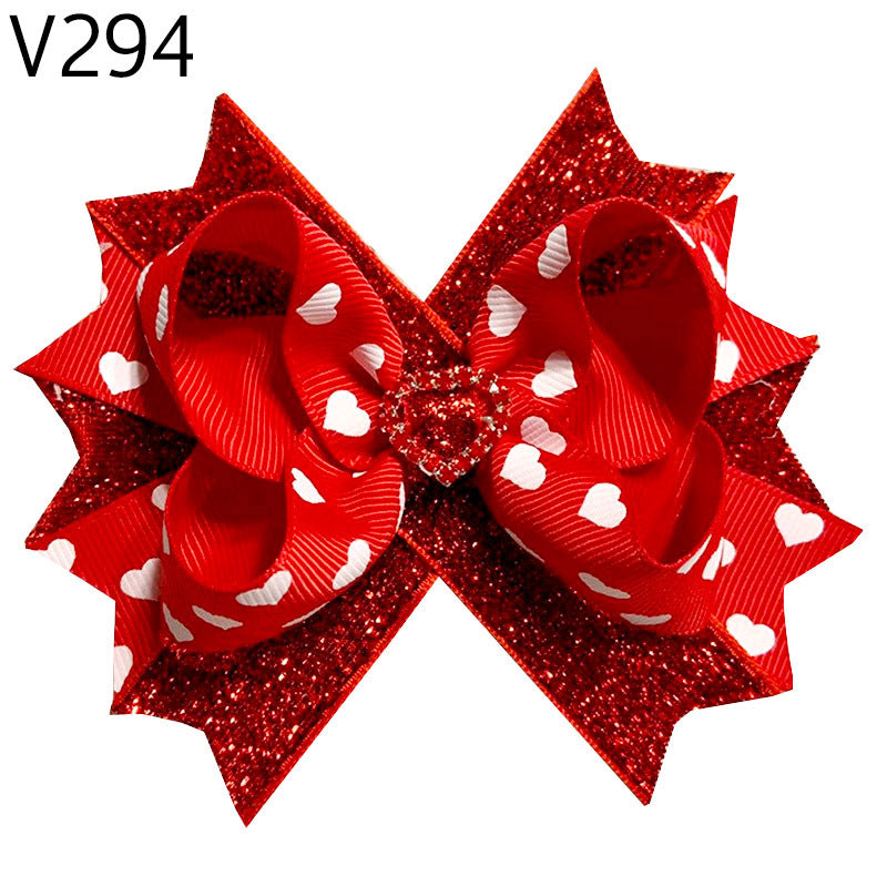 Wholesale of 10pcs Valentine's Day Love Bow Fabric Children's Hair Clips
